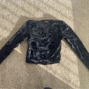 Black mesh top with velvet black flowers